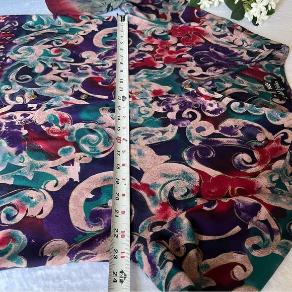 Women’s Sz 16 Vintage Paisley Print Blouse Button Up V-Neck - Picture 6 of 14